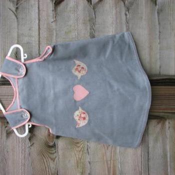 Baby girls grey/pink floral heart bird dress